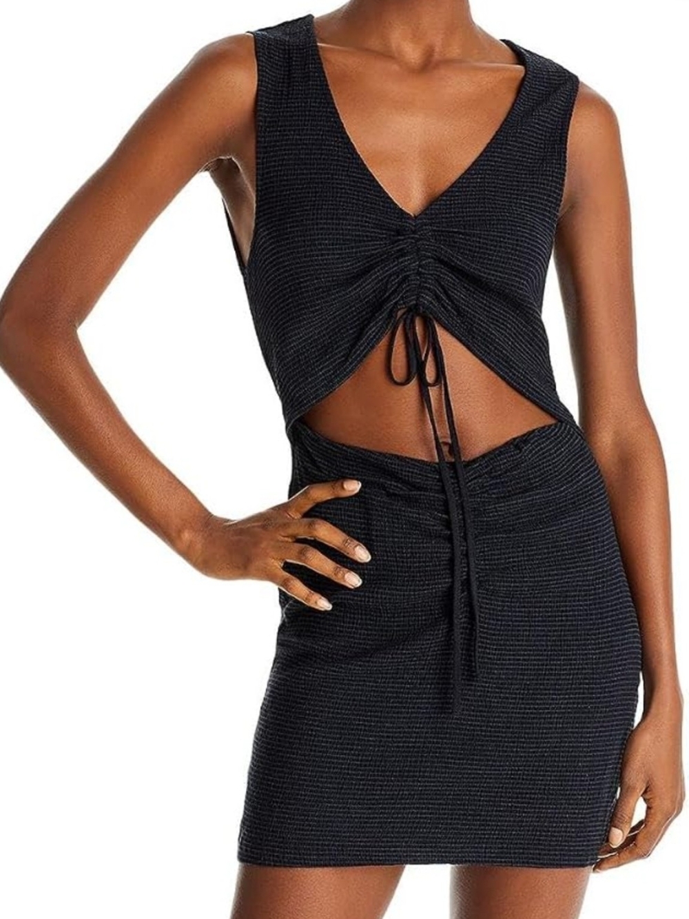 Free People Womens Laila Cutout V-Neck Mini Dress Black XS Bodycon Stretchy
